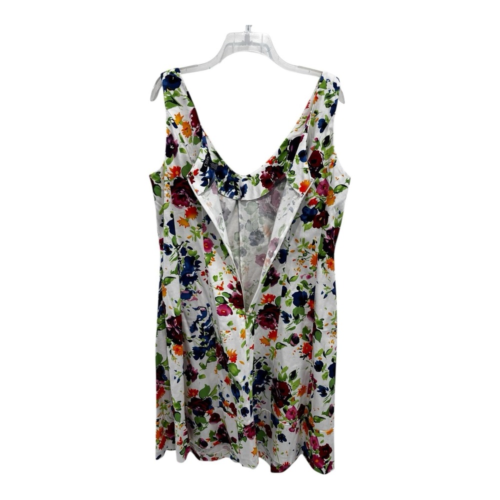CHAPS Dress‎ 16 White Floral Fit & Flare Cotton Stretch Sleeveless V-Neck Zip - Picture 4 of 11